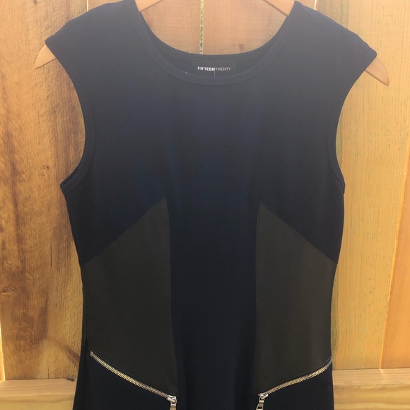 Fifteen Twenty Sleeveless Leather Panel Dress- Navy Blue and Black Size Small - Picture 5 of 14